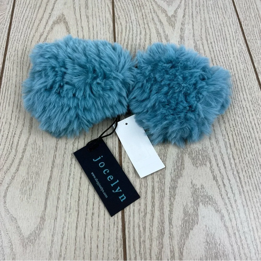 Jocelyn Women's Mandy Faux Fur Fingerless Knit Mittens OS Blue $65
